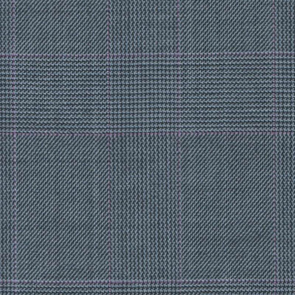Light Blue with Magenta Split Glen Check Super 140's All Wool Suiting By Holland & Sherry