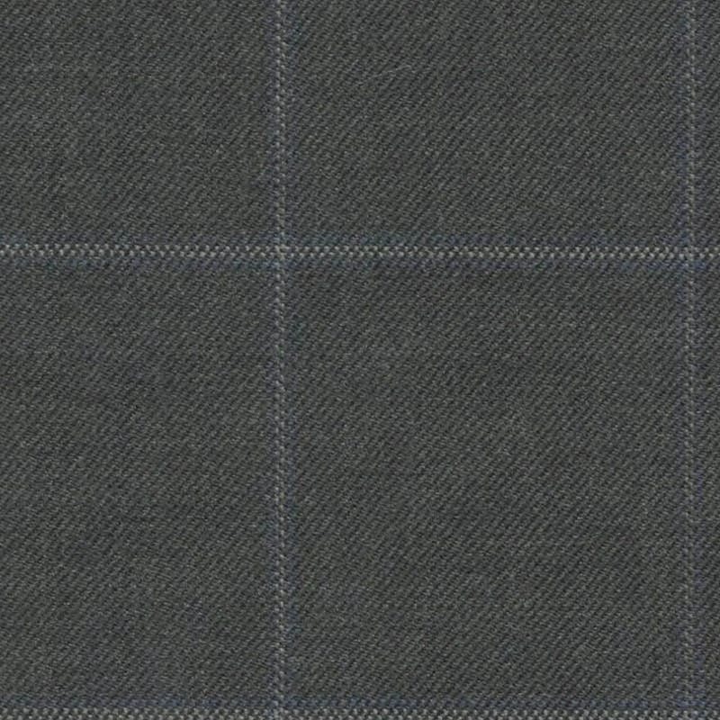Medium Grey with Blue and Grey Tram Line Window Pane Check Super 140's All Wool Suiting By Holland & Sherry