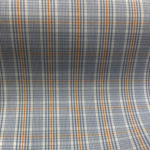 White with Blue & Orange Graph Check Cotton Shirting