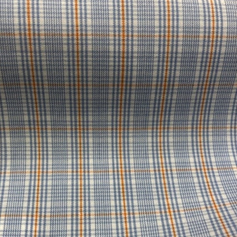 White with Blue & Orange Graph Check Cotton Shirting